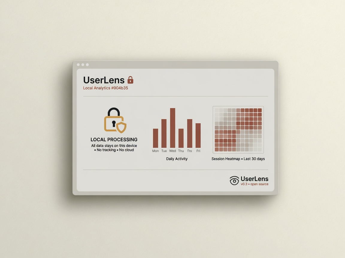 Local-first UserLens analytics panel with privacy lock and charts